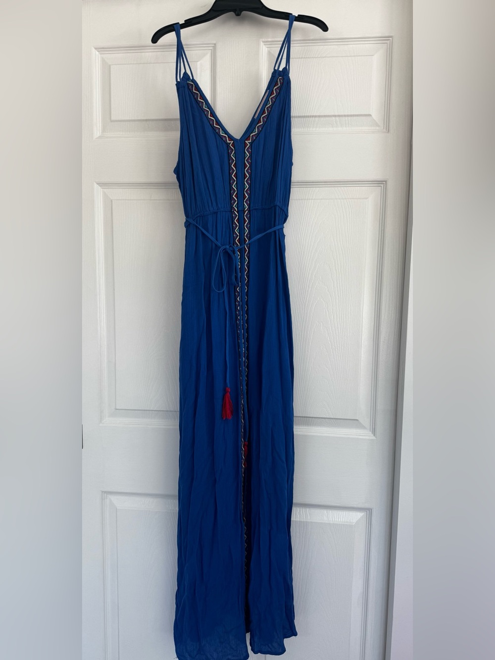 Let Them Eat Cake Blue Embroidered Gauze Maxi Dress Size M